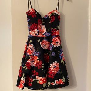 Black floral strapless dress - only worn once